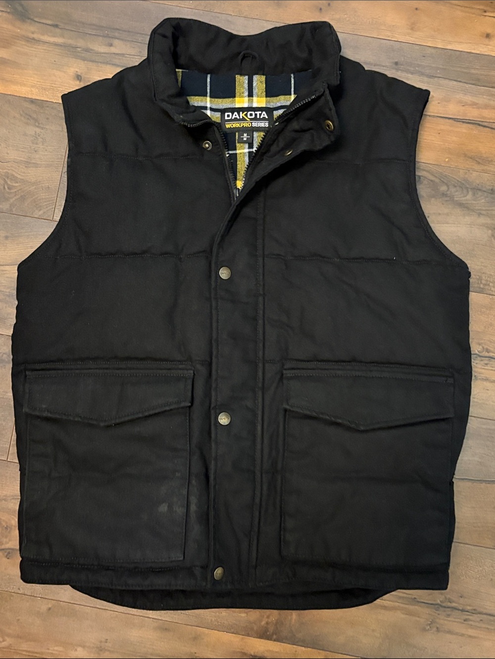Dakota Men’s Black Quilted Work Vest with Plaid Lining